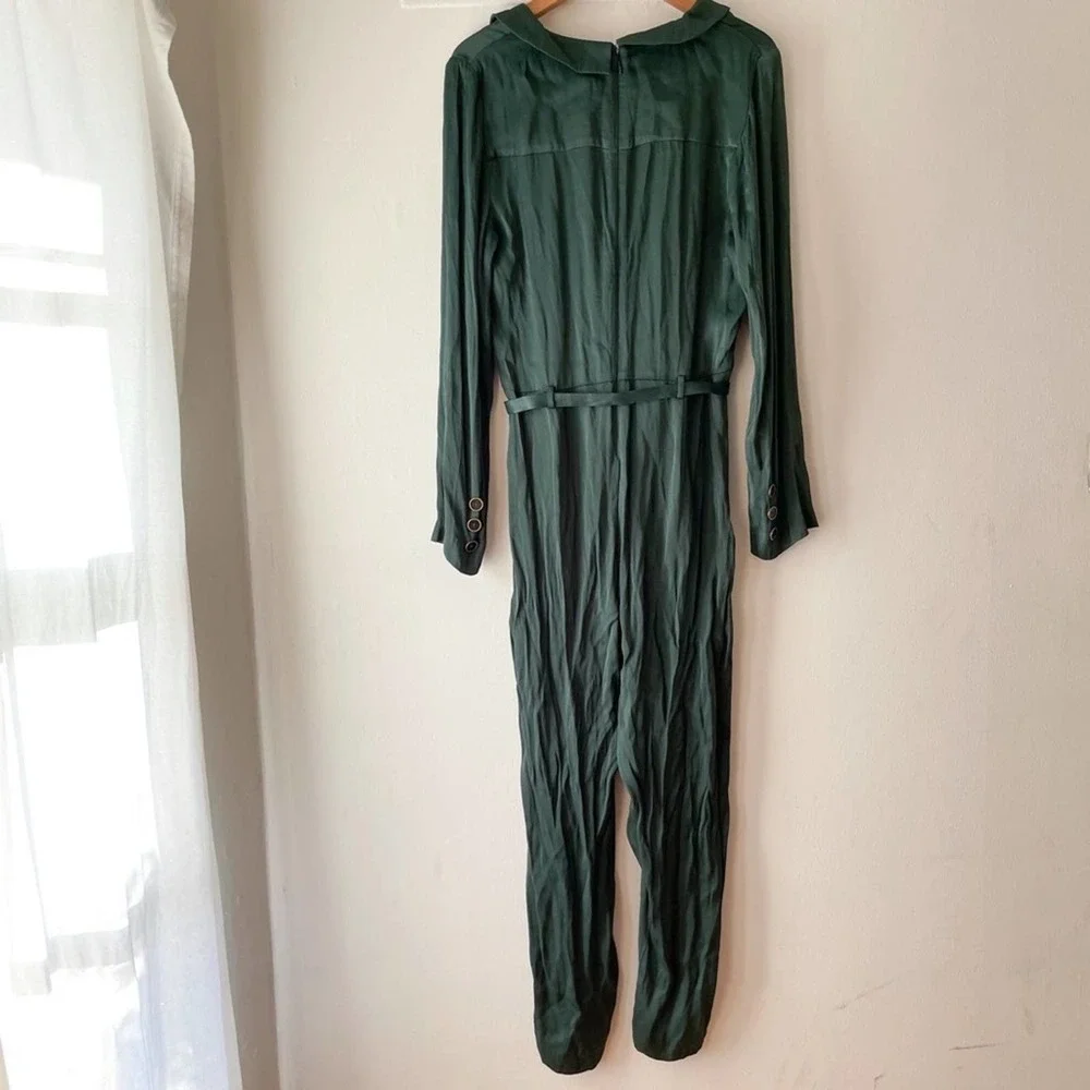 Free People Emerald Green Satin Jumpsuit